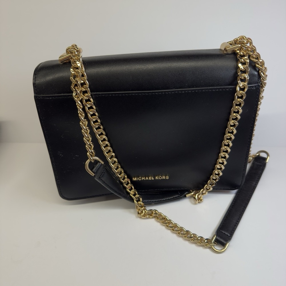 Michael Kors Black Leather Shoulder Bag with Gold Hardware - Picture 4 of 10